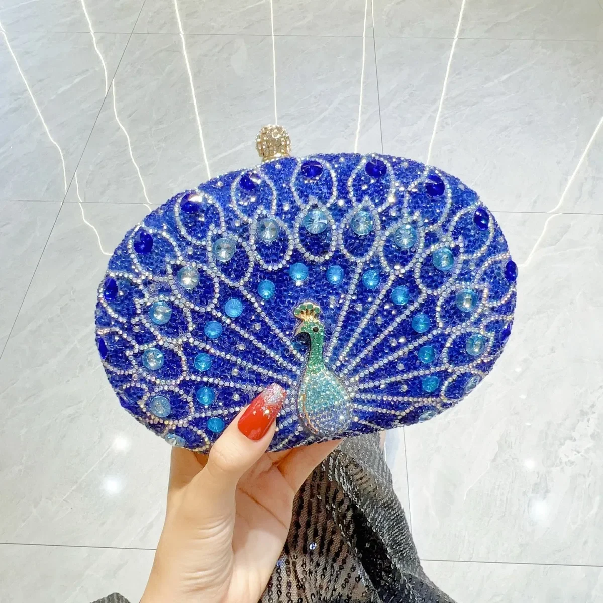 New Peacock Pattern Handbags Diamond Evening Bags for Women 2024 Fashion Luxury Evening Clutch and Purse Rhinestone Shoulder Bag