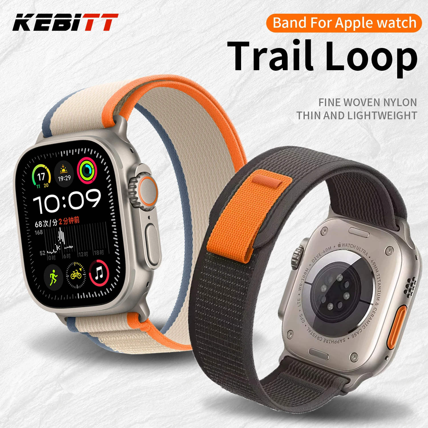 

Kebitt новый высококачественный нейлоновый ремешок Trail Loop с натуральной титановой отделкой для Apple Watch 11 10 9 8 7 6 Se 3 Ultra 3 2 Band Iwatch