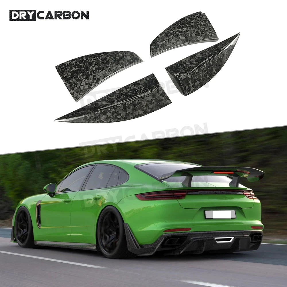 

4 PCS/Set Dry Carbon Fiber Rear Lip Splitters Cupwings For Porsche Panamera 971 2017 2018 2019 Forged Carbon Side Bumper Covers