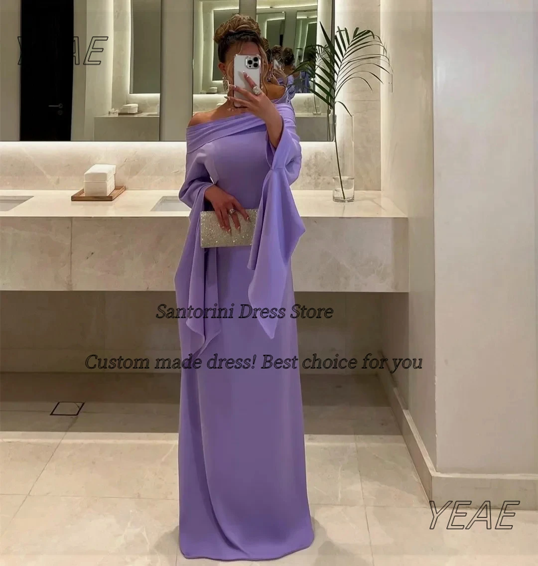 

Santorini Saudi Women Boat Neck Evening Dresses Customized Party Gowns Long Sleeves Special Banquet Floor Length Prom Dress