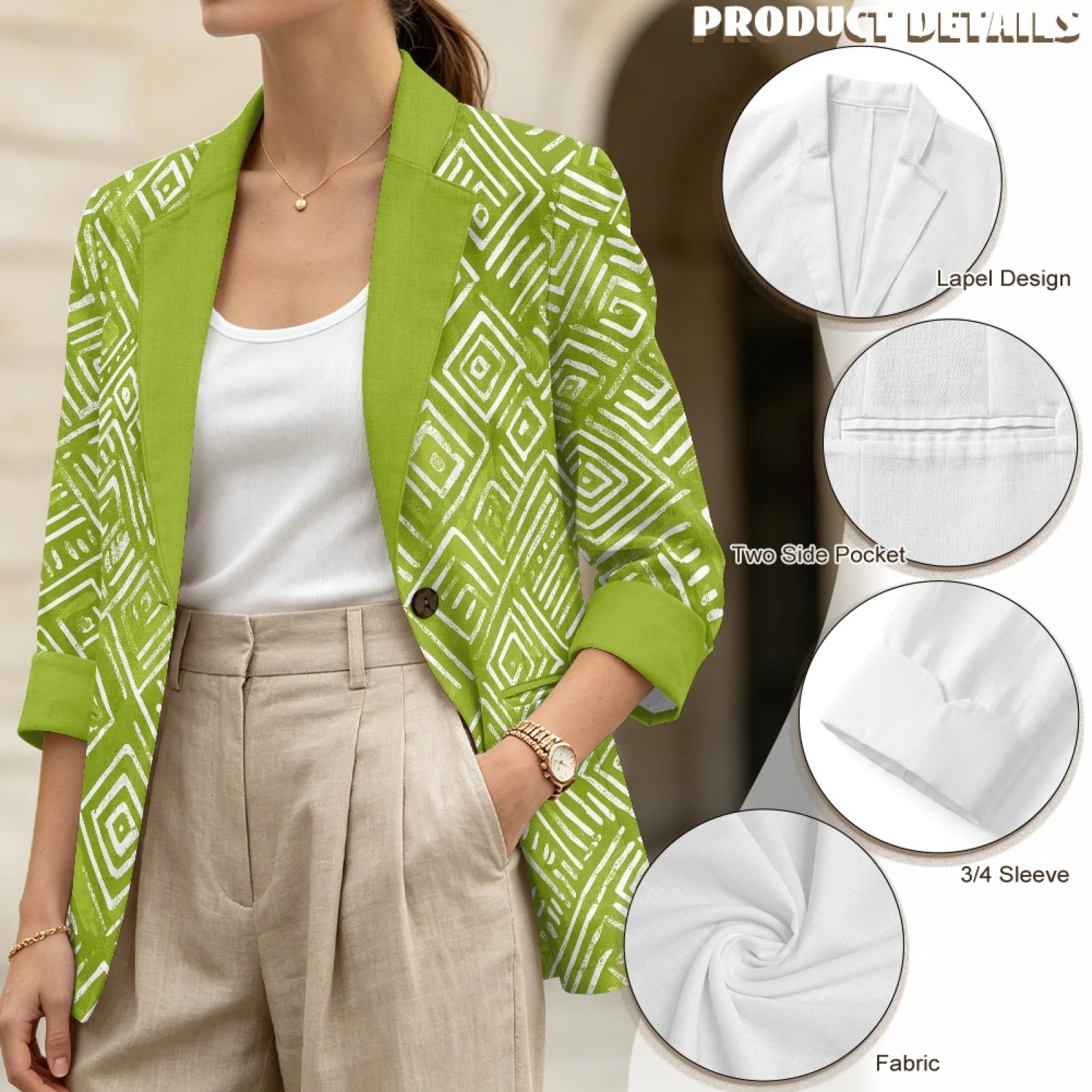 PENSTROLL Lightweight Linen Style Open Front Top Loose Beach Coverups for Outdoor Geometric Line Design view 5