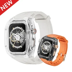 Luxe Pc Case + Tpu Band Voor Apple Watch 45Mm 44Mm Roestvrijstalen Gesp Band Voor Iwatch 9 8 7 6 5 4 Diy Modificatie