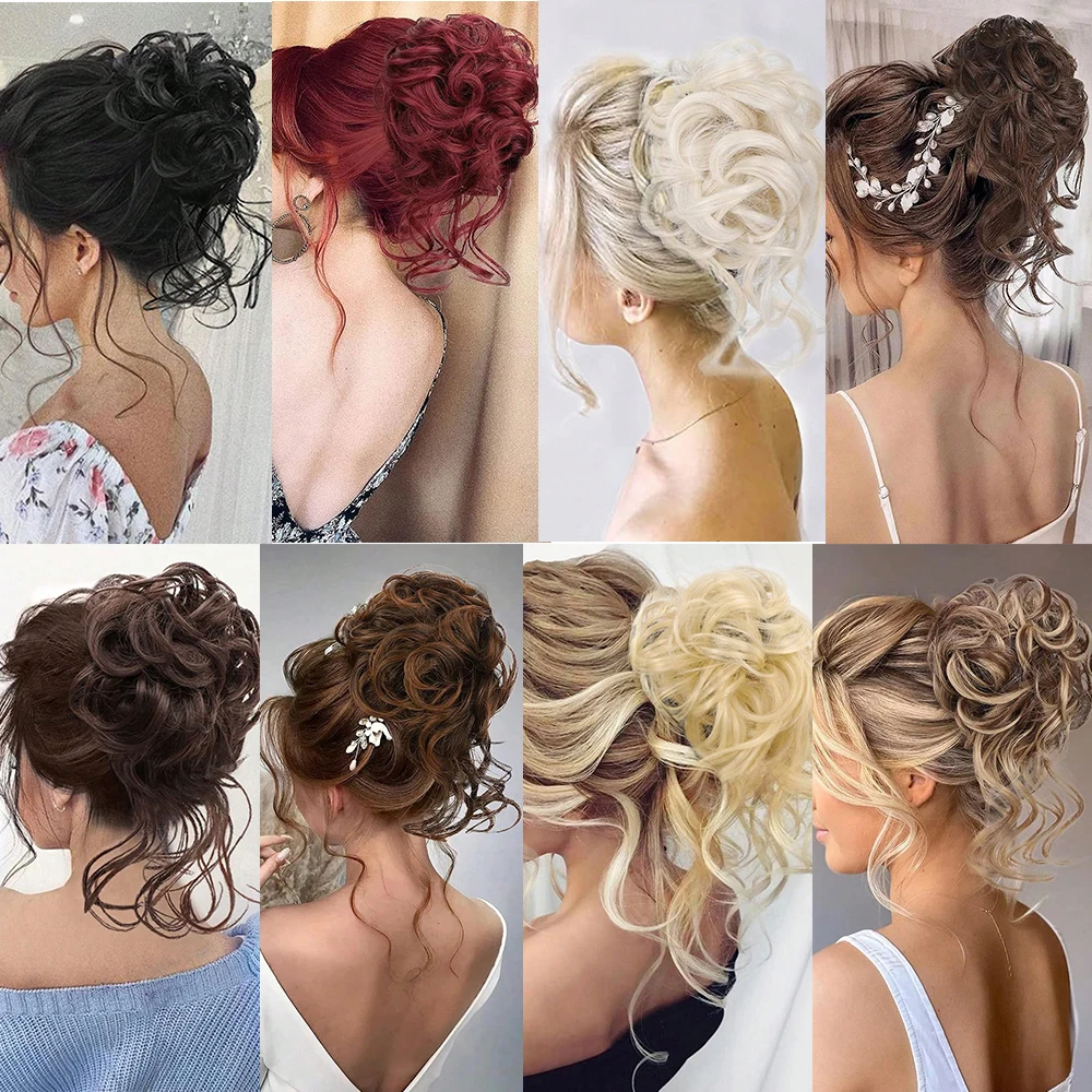 Synthetische Rommelige Haarknot Krullend Donut Chignon Met Elastische Band Scrunchy Chignon Hair Extensions Haarstukje Nep Haar Voor Vrouwen