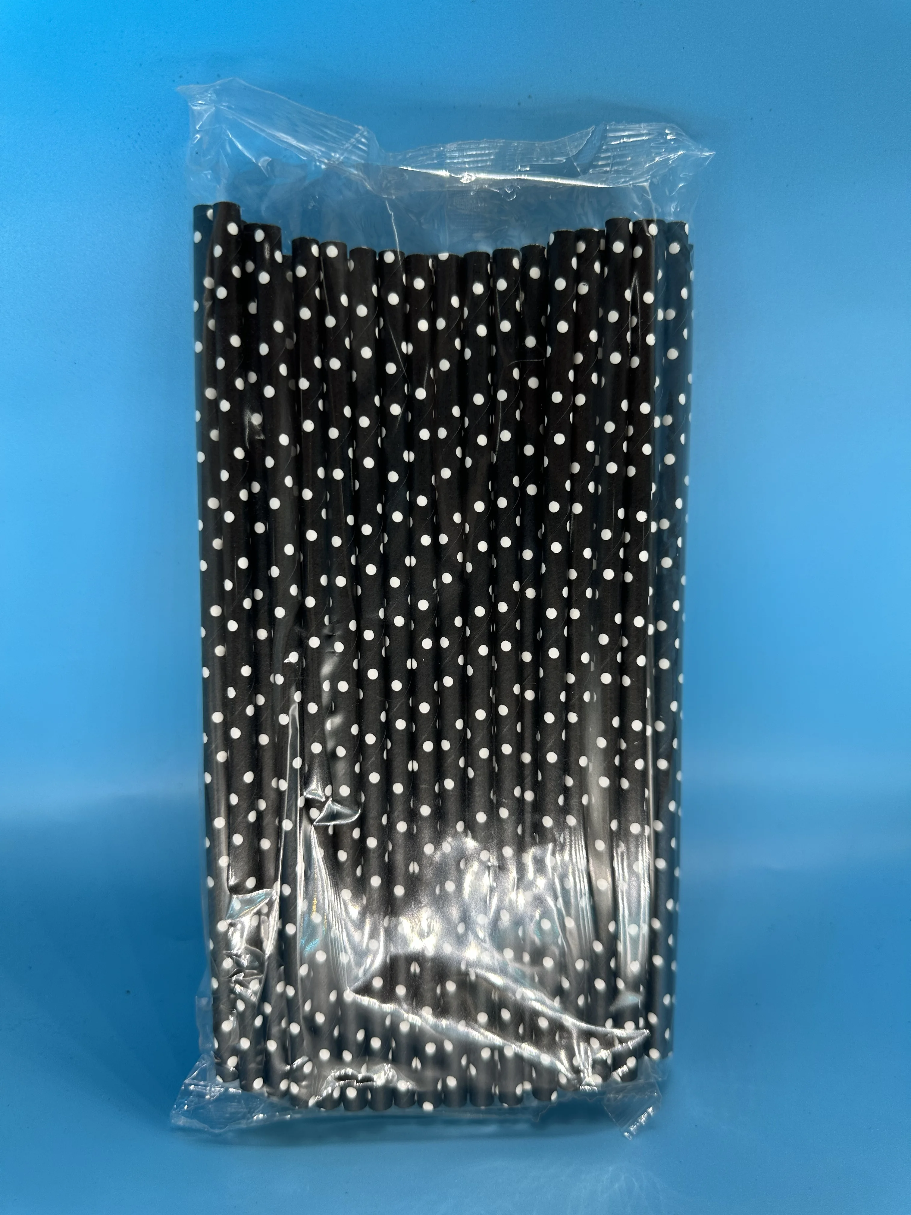 A Packet of 100 Black and White Polka Dot Paper Straws, Black Party Companions for Coffee