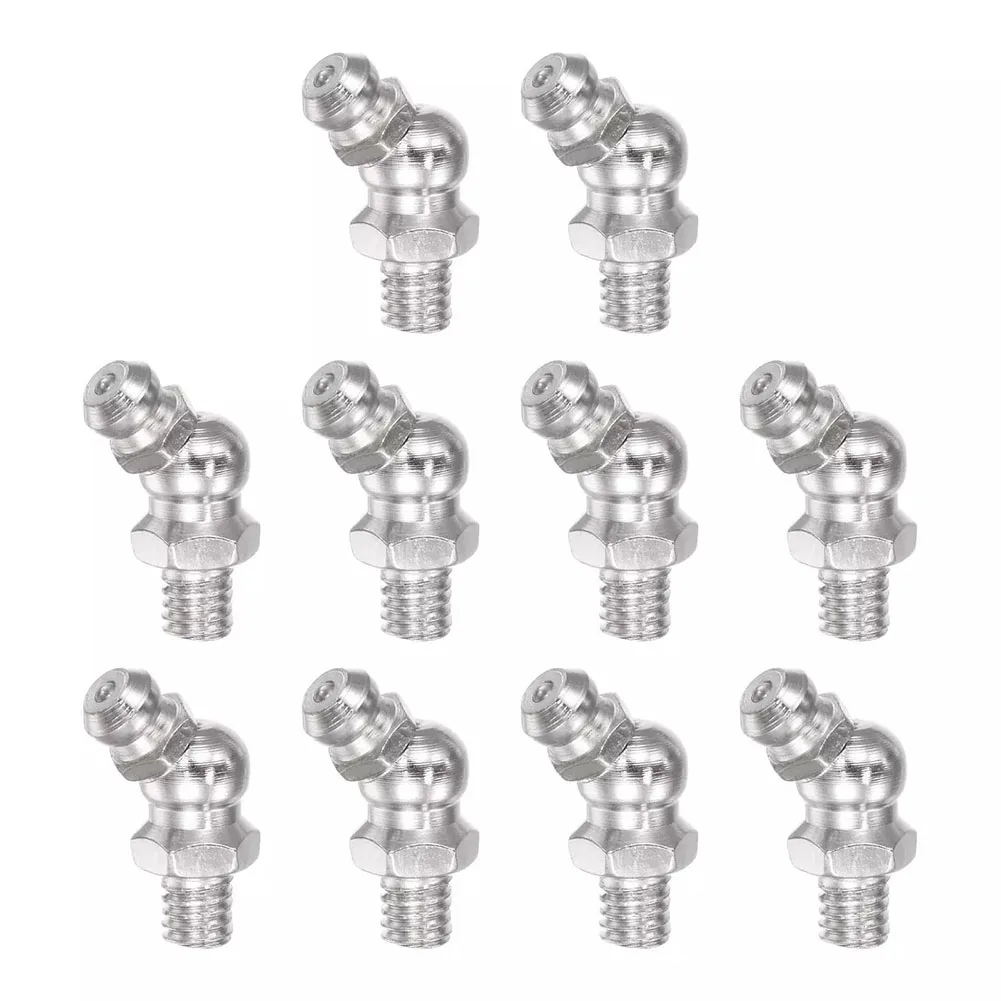 10pcs Grease Fittings Nickel-Plated Iron 45 Degree Grease Fitting M6x1mm Thread Hydraulic Power Tools Replacement Accessories