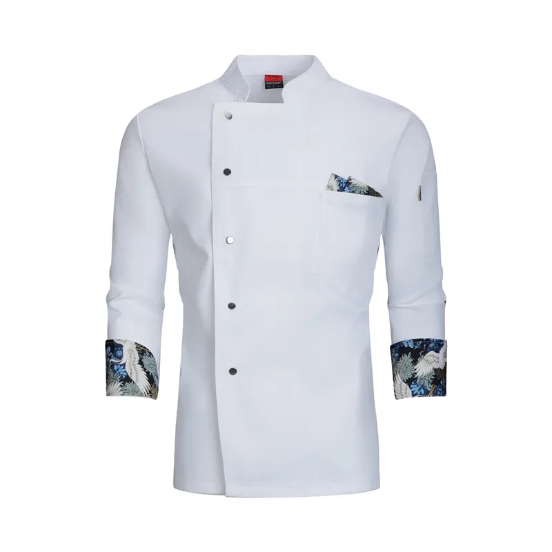 Uniforme de chef blanc à manches longues, manteau de chef d'hôtel, veste de cuisine, vêtements de cuisine respirants, t-shirt de restaurant Chamonix, logo