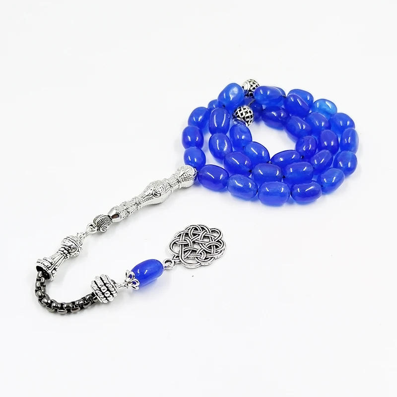 Tasbih agate blu naturali perline di preghiera in pietra musulmana Misbaha 33 45 51 66 99 perline rosario professionale