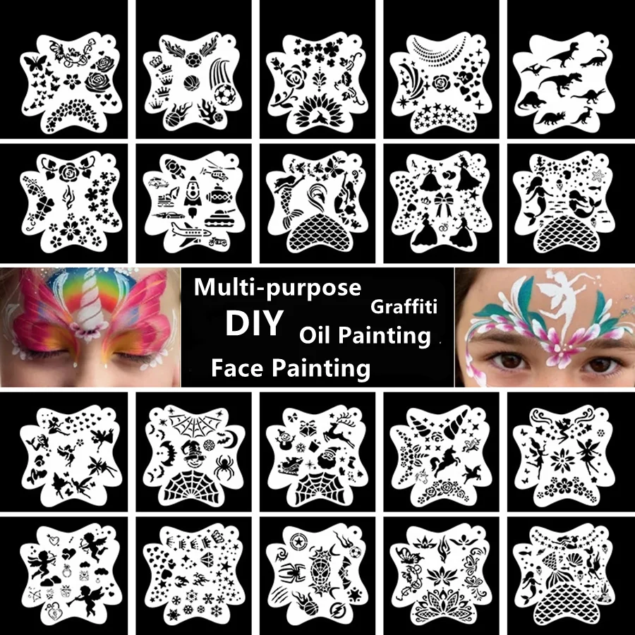 Face Painting Templates, Body Art Tattoo Stencils, Holiday Parties Makeup Tool, Halloween Makeup Templates, Washable Reusable
