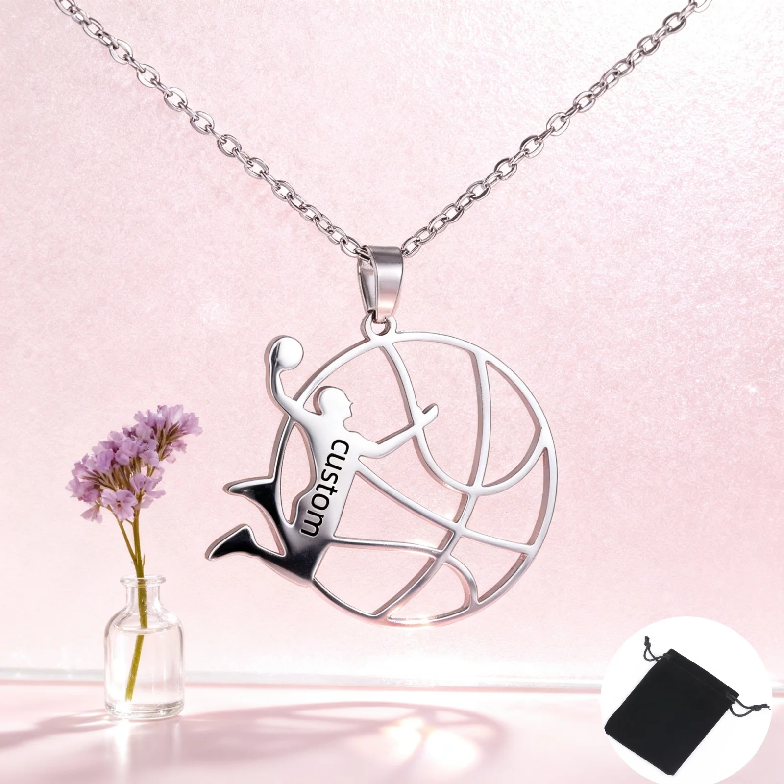 Personalisierte Name Datum Dunk Action Basketball Halskette Edelstahl personalisierte wettbewerbsfähige Sport Dunk Halskette Schmuck