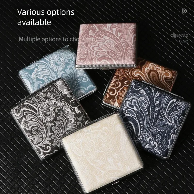 Classic leather pattern rubber band style thick 20-pack cigarette case portable metal leather cigarette case men's gift