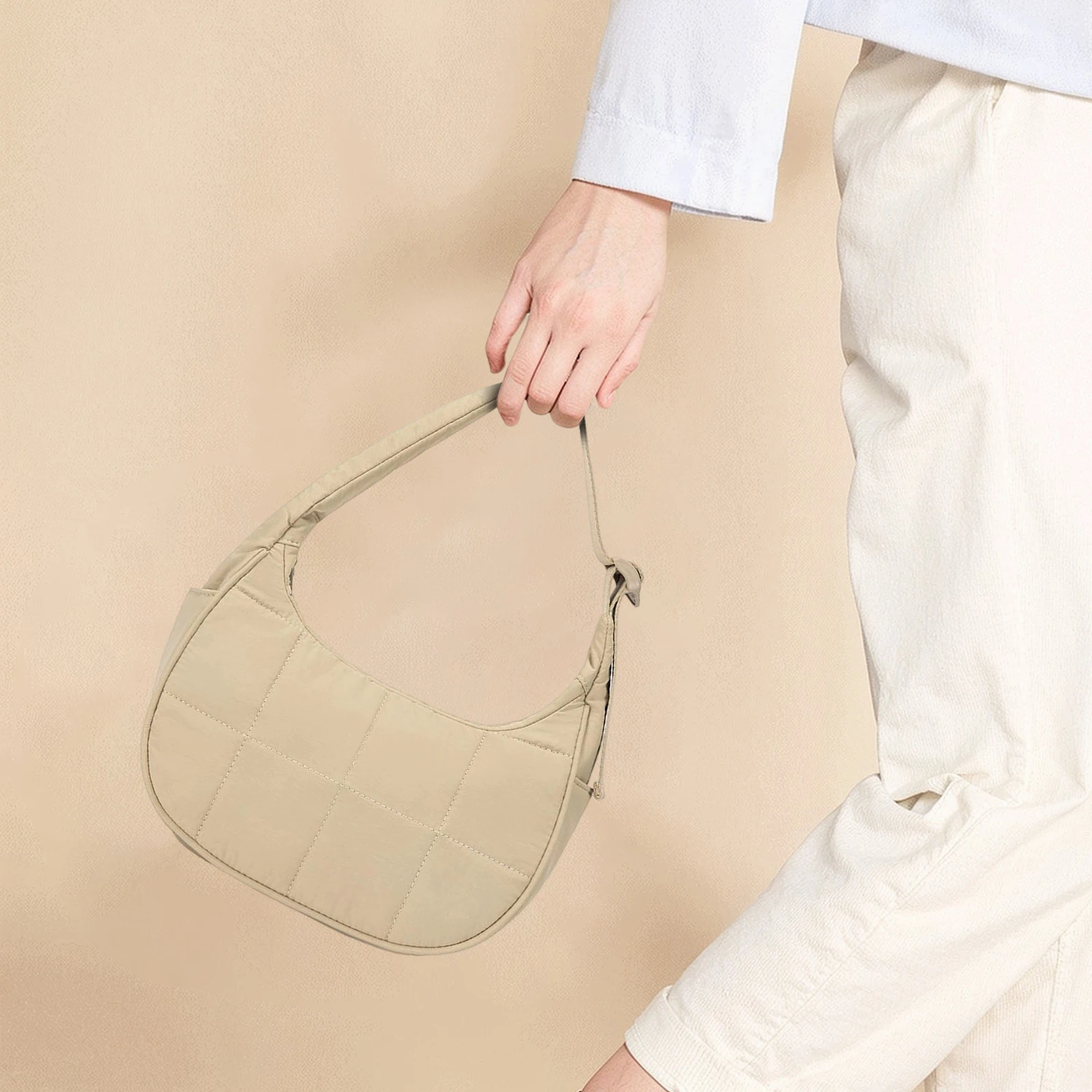 ファッションレディ大容量ショルダーバッグ女性カジュアル無地ダウンバッグ女性シルクコットンハンドバッグ女の子旅行トートバッグ