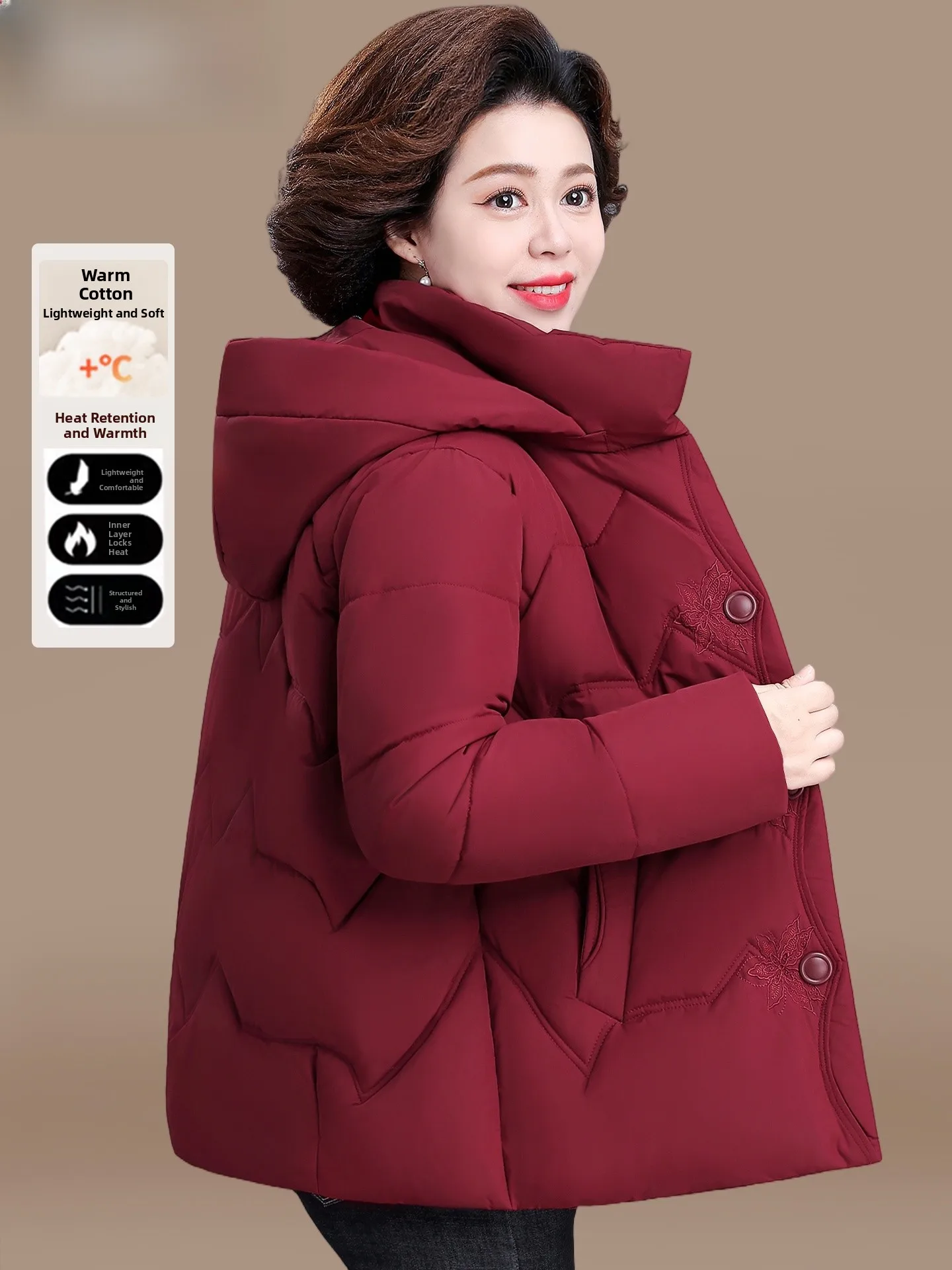 

New Chinese Sle Women's Winter Coat Warm Cotton down Jaet Red ly Women's Faionable Outerwear Casual Loose Fit