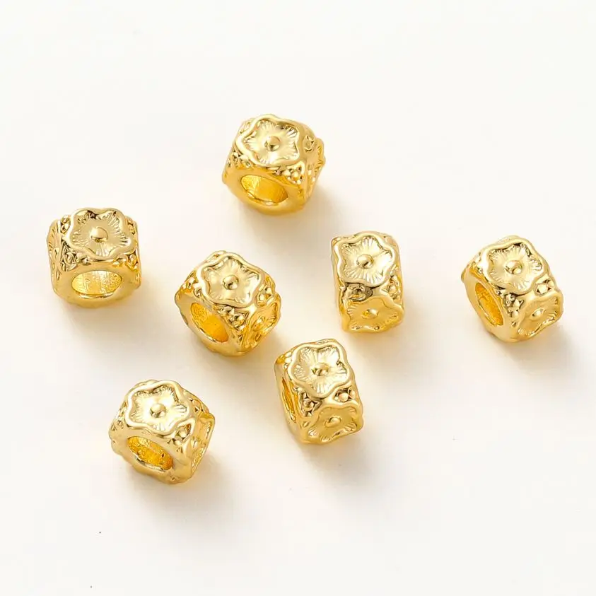 10pcs/lot 14K 18K Gold Plated Flower Pattern Barrel-shaped Beads Loose Spacer Beads For DIY Jewelry Handemade Crafts Supplies