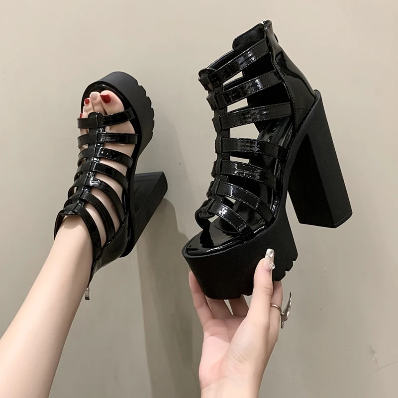 2026 New Women's Sandals 14CM High Heel Sexy Fashion Waterproof Platform Buckle Zipper Breathable Nightclub Party Casual Shoes
