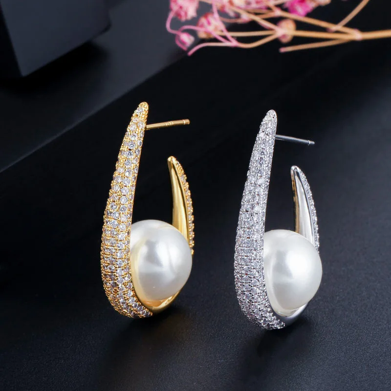 Vintage Revivals S925 Silver Needle White Pearl 5A Cubic Zirconia Earrings Women Jewelry High Quality Materials Gift Options