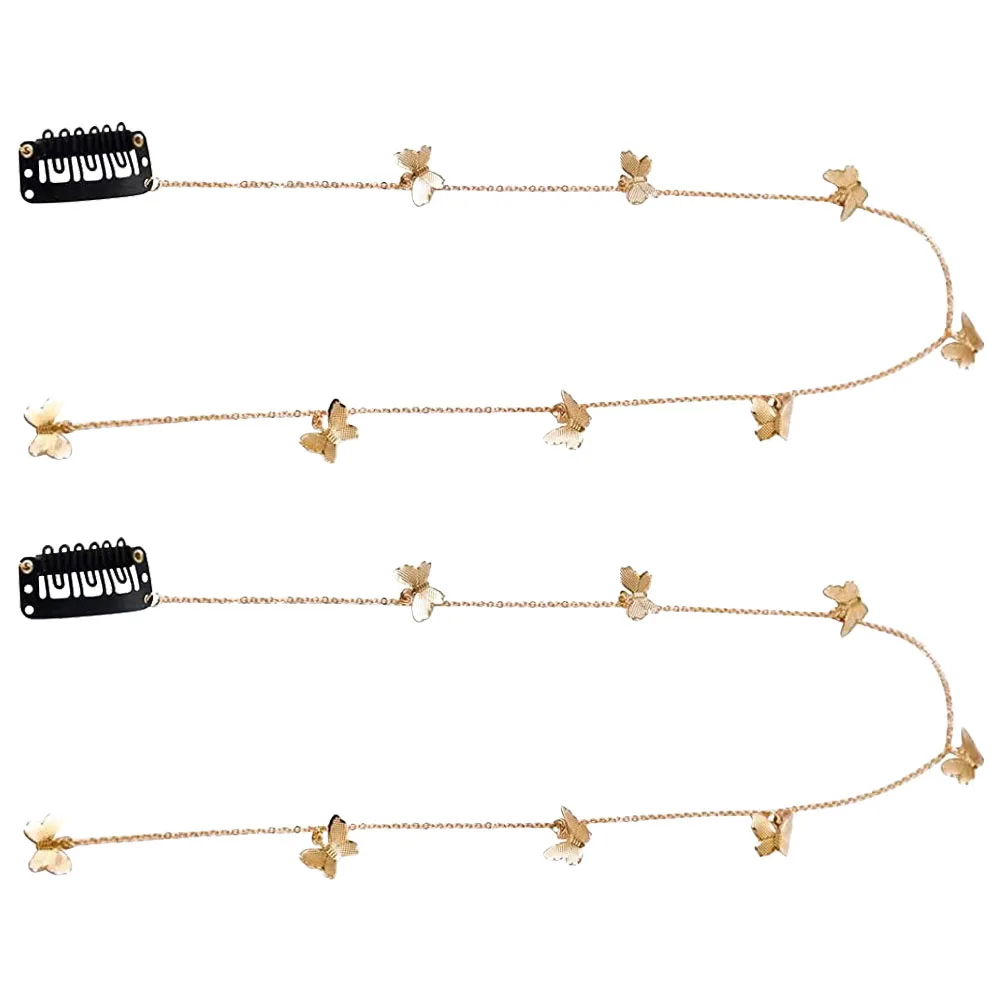 

2 Pcs Hair Butterflies Butterfly Chain Braid Accessory Headgear Braids Accessories Miss Small for