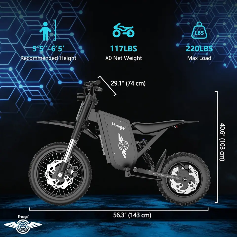 Freego X0 Electric Dirt Bike 3600W Motor 60V 23Ah Battery E Bike 14/10"Tire 40MPH Dual Hydraulic Disc Brakes Electric Motorcycle image 7