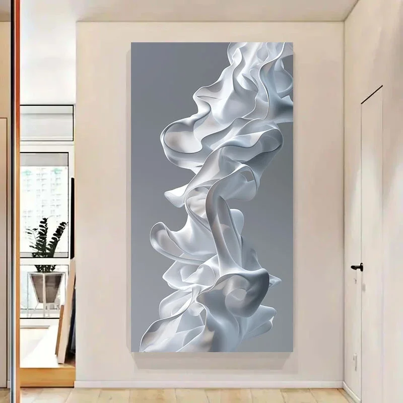 Modern Abstract Poster, White And Gray Swirl With Gold Embellishment, Suitable For Living Room, Office,Bar Decor,No Frame