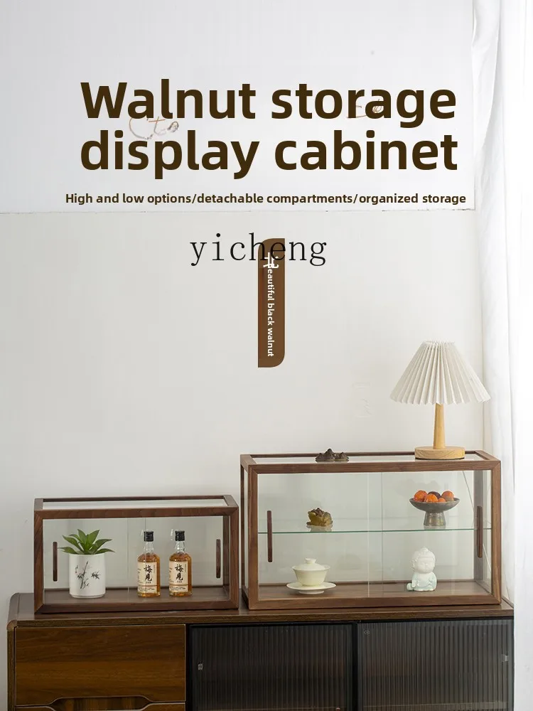 FY North American Black Walnut Glass Display Cabinet Solid Wood Tea Set Pastry Storage Cabinet