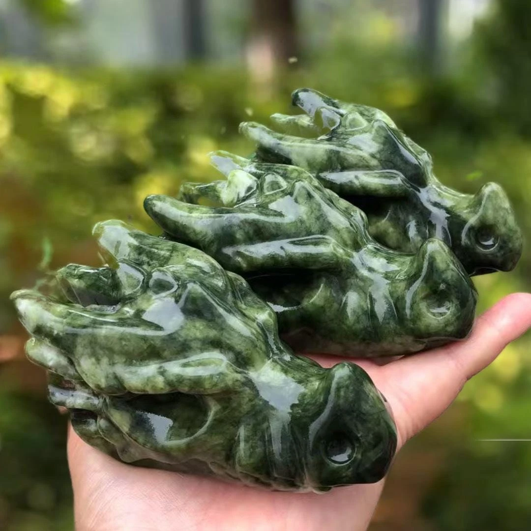 

Serpentine Dragon Head Carving, Hand Carved Crystal Dragon Figurine, Natural Healing Mineral Home Decor Art Ornament Gift