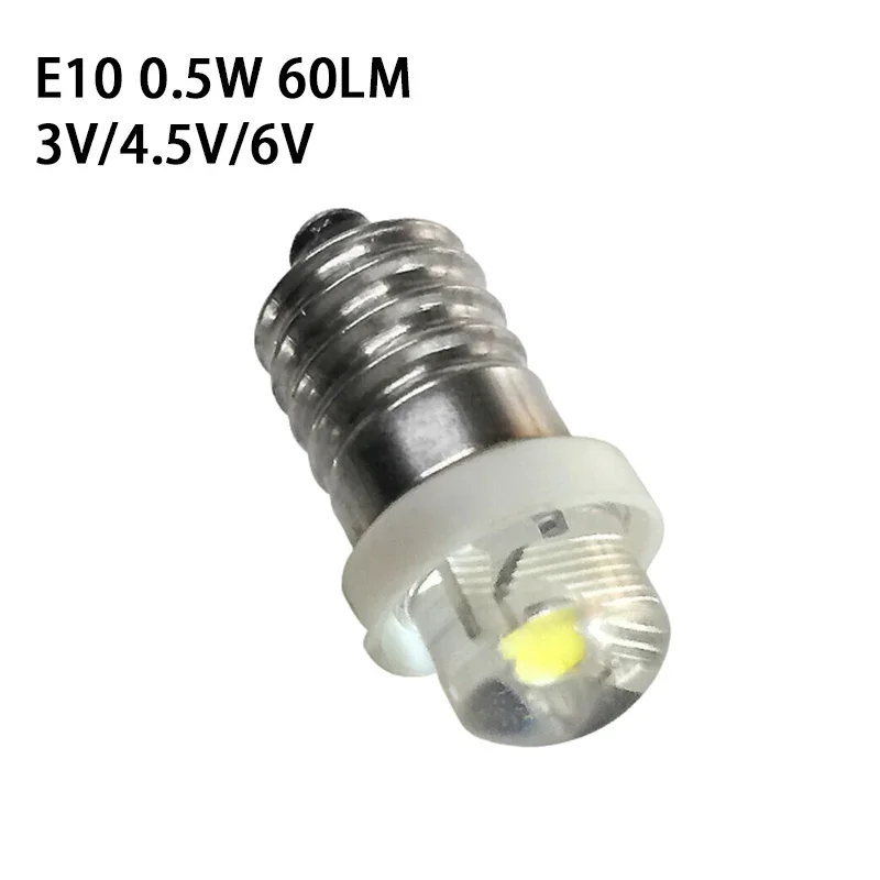 Bombilla de linterna de 3/4, 5/6V, 0,5 W, 6000K, LED blanco E10, Bombilla de repuesto para linterna, bombillas Led