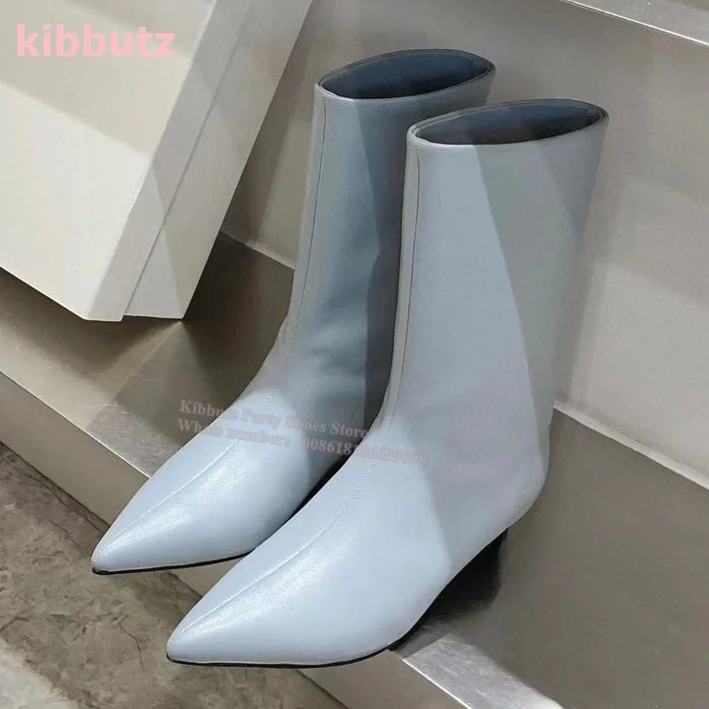 Echtes Leder Mittelkalb Stiefel Chelsea Spitzschuh Kitten Heel Breite Öffnung Ärmel Slip-On Einfarbig Mode Sexy Elegante Frauen