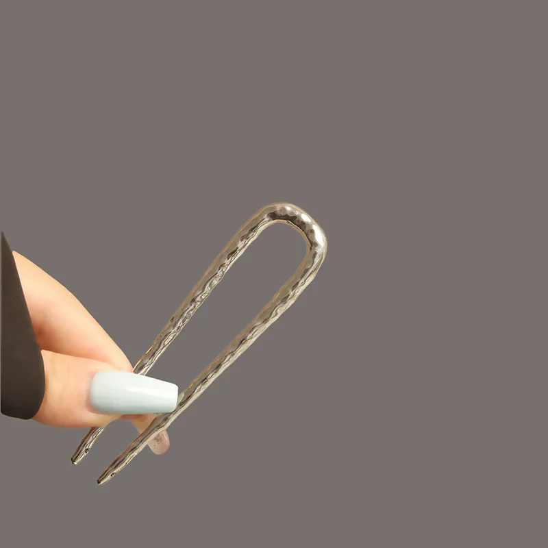 10cm Metal Alloy U-shaped Hair Forks Creative Hammer Pattern Simple Hairpins Elegant Hair Updo Bun Accessories Women's Headwear_voghion.com