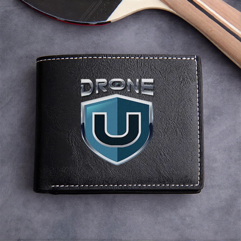 DRONE U Premium PU Leather Wallet for Men Lightweight Durable Business Style Compact Design Modern Shield Logo