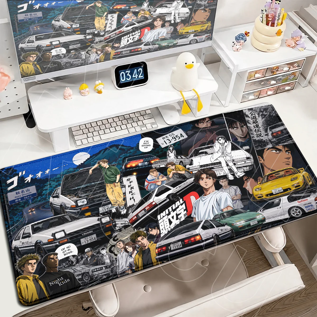 

Black And White Art Rubber Keyboard Mats Gaming Mouse Pad Lock Edge Mausepad Anime Initial D Laptop Carpet XXL Office Table Rug
