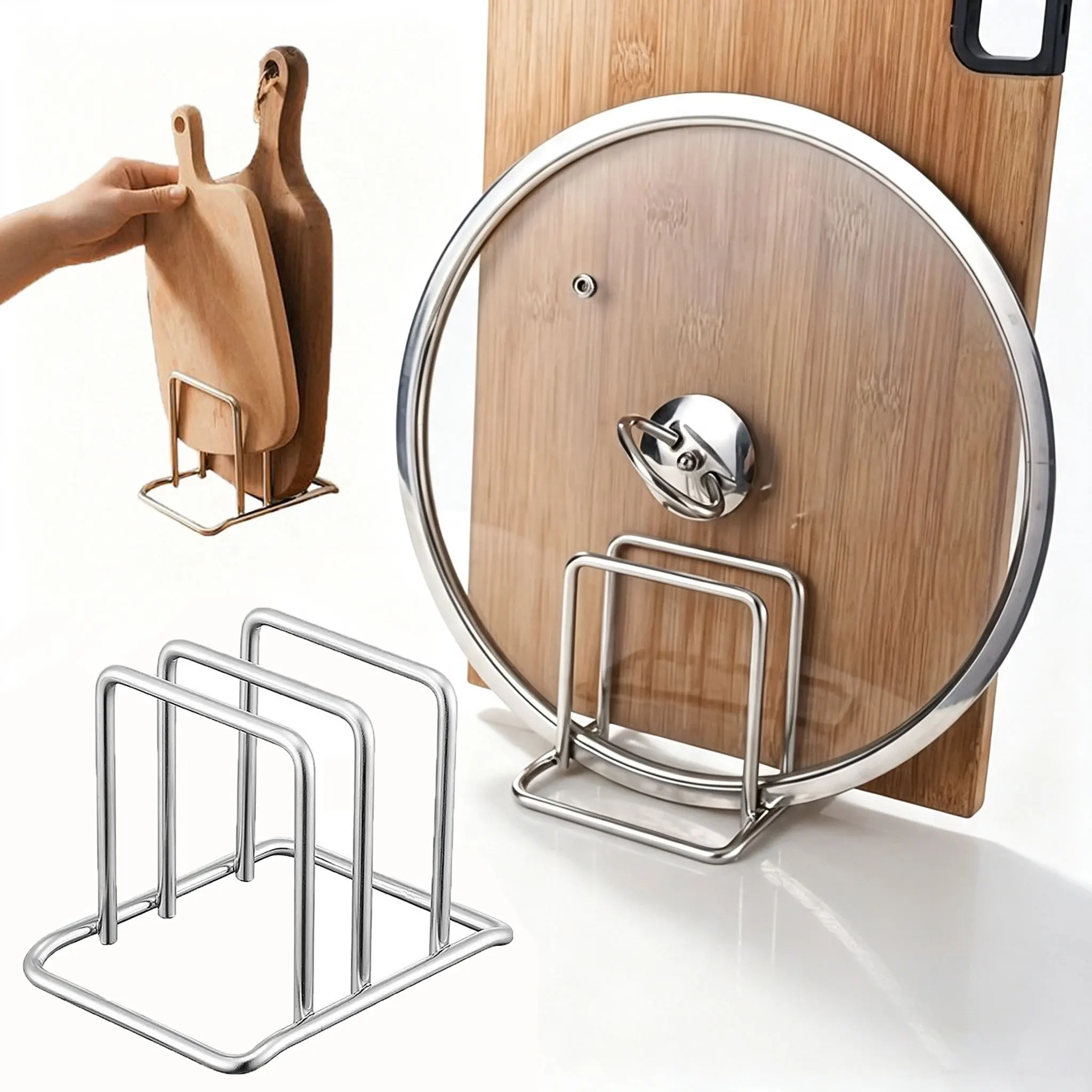 1/2/3pc Space-Saving Stainless Steel Pot Lid and Cutting Board Organizer Combo-Heavy-Duty Countertop Rack, Kitchen Organizer