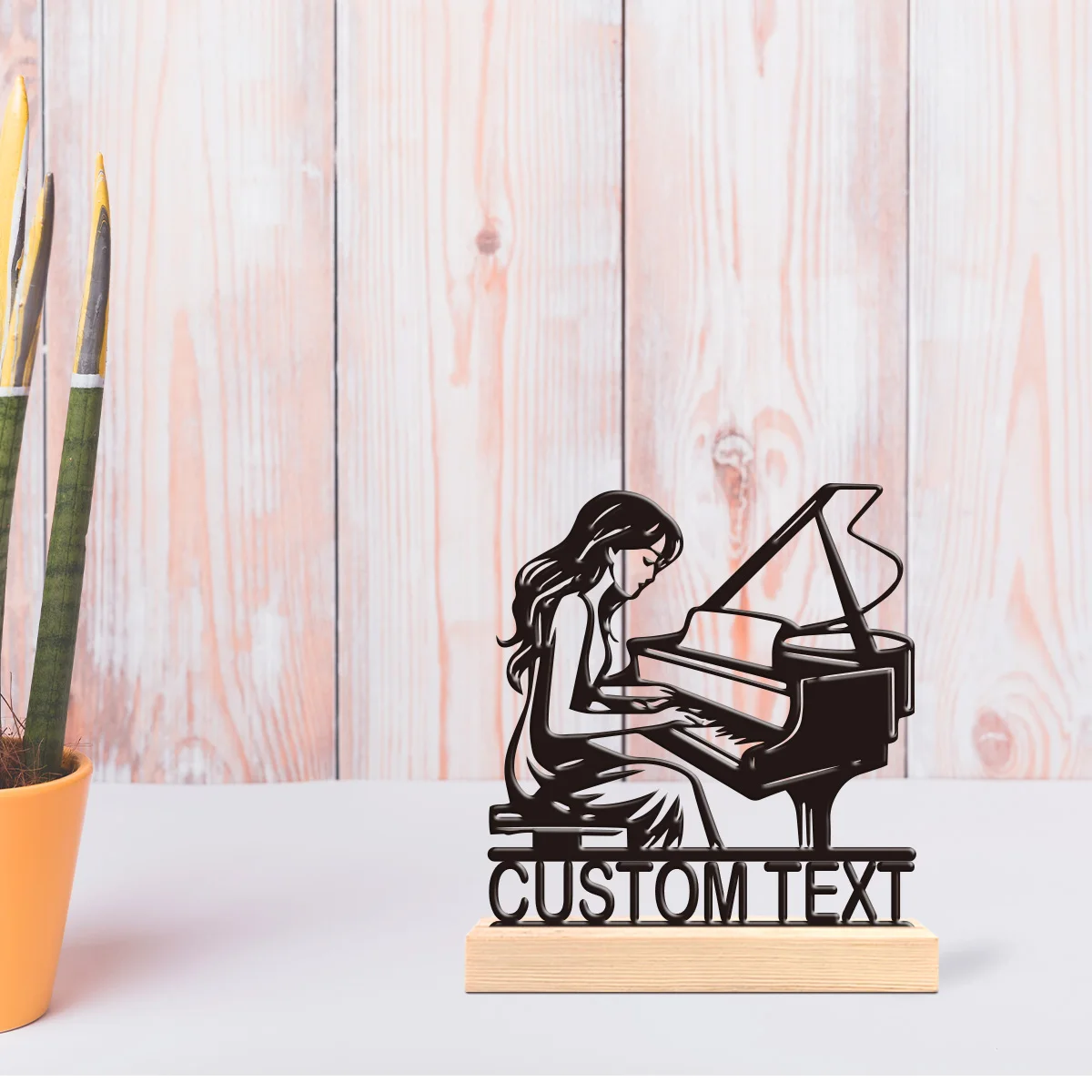 1pc Interesting Desktop Metal Statues Customizable Content Equipped with Wooden Base Art Decoration, Desktop Decoration