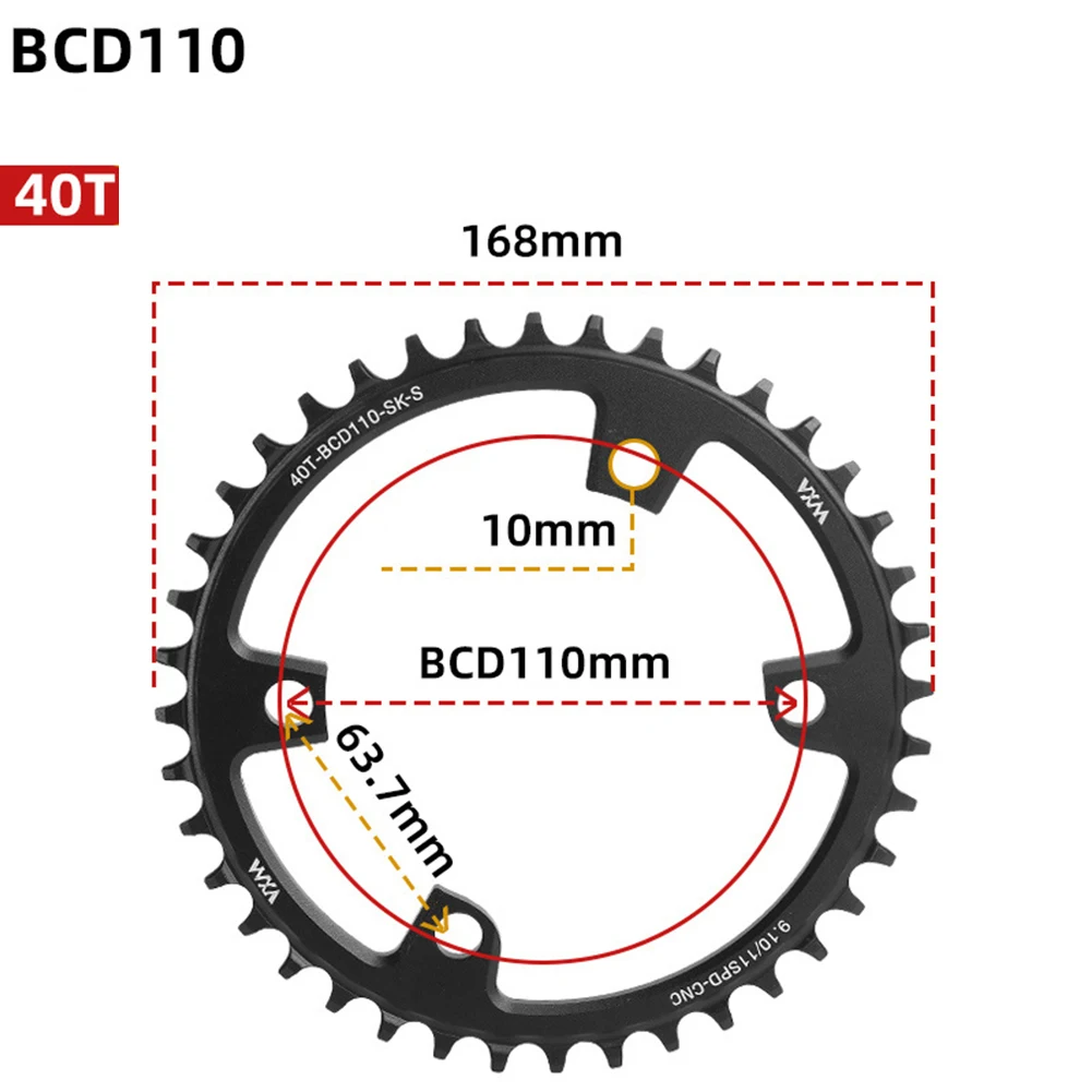 Rueda de cadena única para bicicleta de carretera con tecnología de dientes anchos y estrechos 110BCD y diseño de cuatro pernos disponibles en varios tamaños