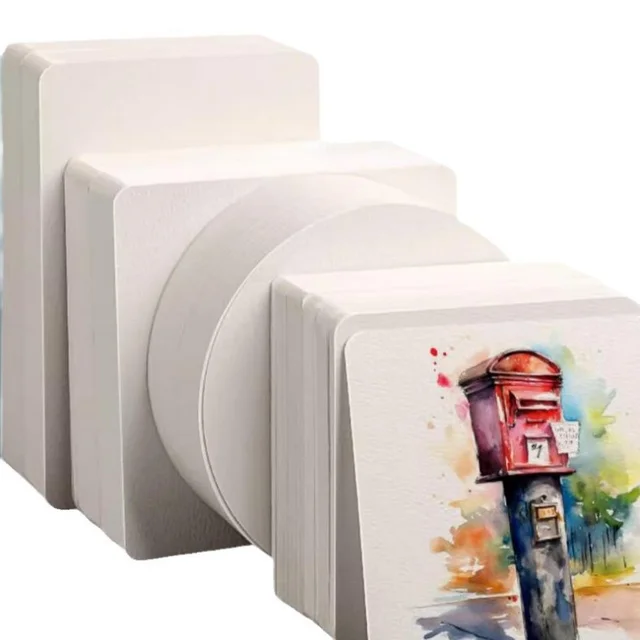 300g Wood Pulp Watercolor Paper Postcard | Coarse Grain, Square & Round Blank for Fine Art Painting​ 6