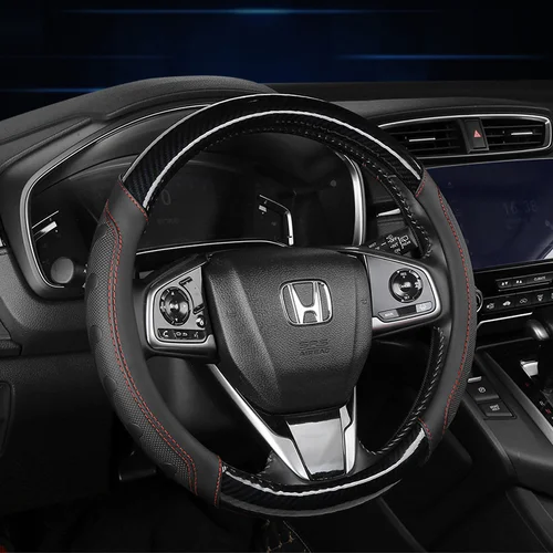 Imagen 2 del producto Funda de cuero para volante para todas las estaciones, ajuste Universal para cubierta de cuero duradera de 14,5-15 pulgadas, diseño de venas antideslizantes