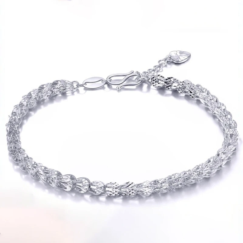 Real Pure Platinum 950 Chain Women Gift Lucky Perfect Phoenix Feather Tail Bracelet 6g