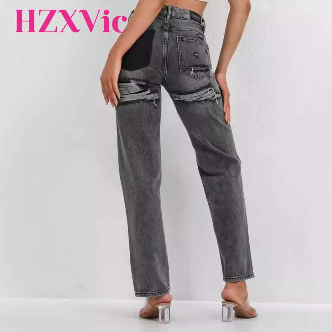 

Women's Spring and Autumn Hot Items, European and American Style, Vintage Distressed Jeans, Street Trendy Wide Leg Pants