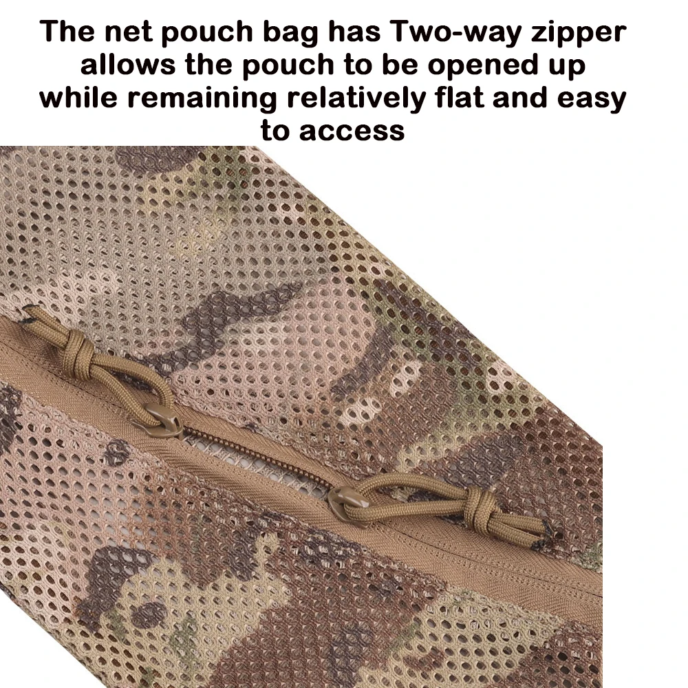 6 * 12in Tactical Mesh EDC Pouch Net Storage Bag Utility Tool Pocket Modular Admin Pouch Two-way Zipper Camping Travel Hunting Bag