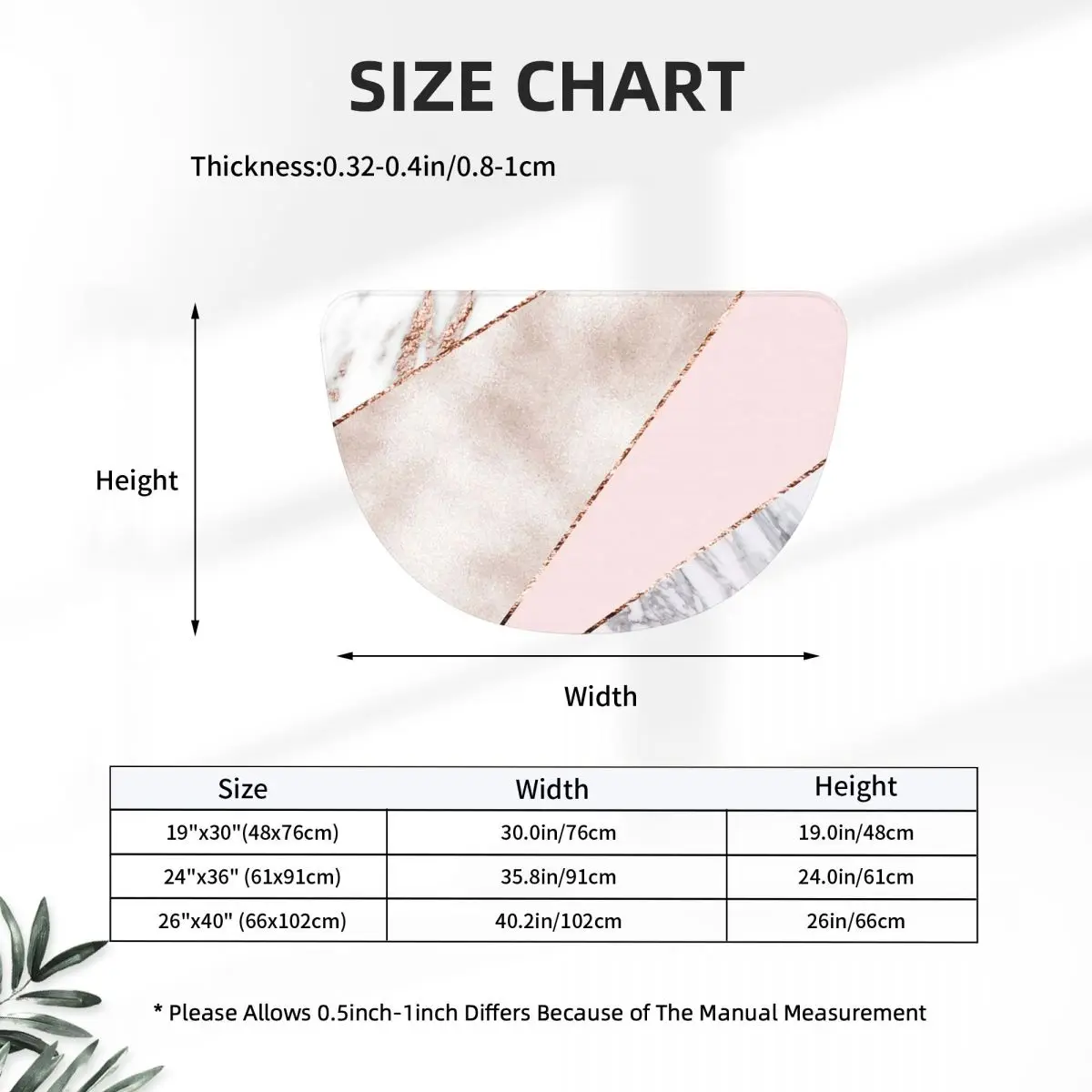 Spliced Mixed Rose Gold Marbl Flannel Half Round Doormat Non Slip Bathroom Mat Absorbent Floor Carpet for Laundry Room Bathroom