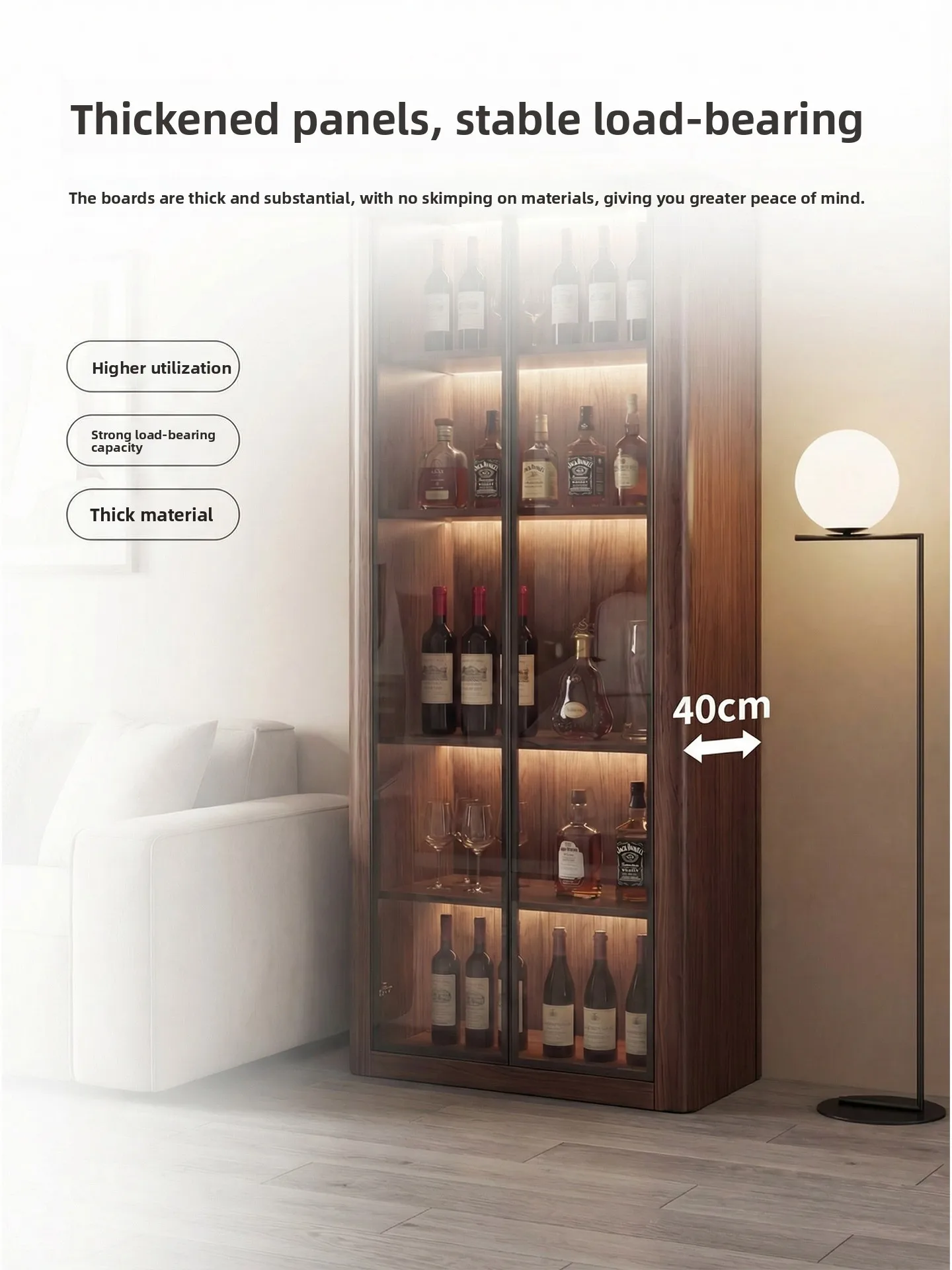 YJQ solid wood vintage style wine cabinet, wall-mounted glass door, living room home display, sideboard, storage rack