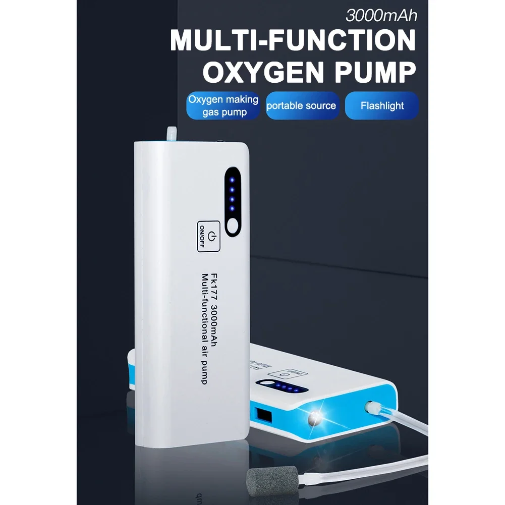 Portable Oxygen Air Pump Fishing Aerator 3000mAh USB Charging Car Oxygenated Air Pump Aquarium Fish Tank with Flashlight