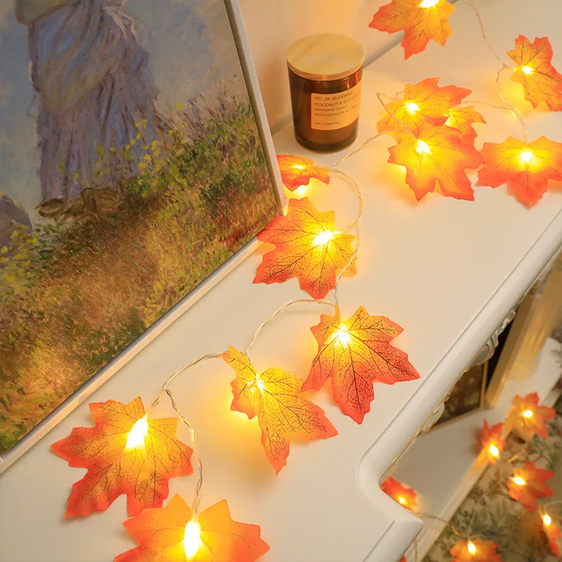 Maple Leaf String Lights 10/20/30/40 LED Lights Battery Operated Waterproof For Halloween Outdoor Autumn Thanksgiving Decor