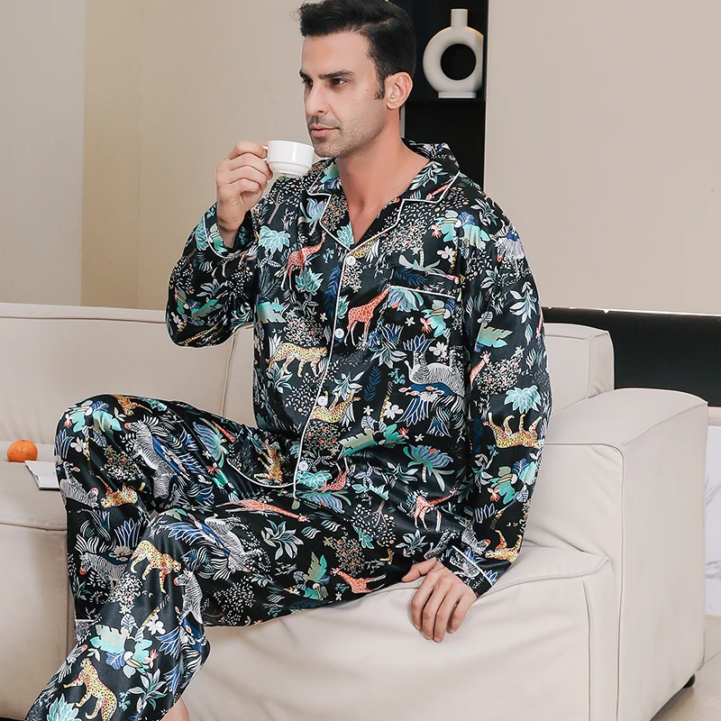 Pijama de manga larga para hombre ropa bonita para el hogar de hielo cárdigan Delgado informal para primavera y otoño puede usar dos trajes