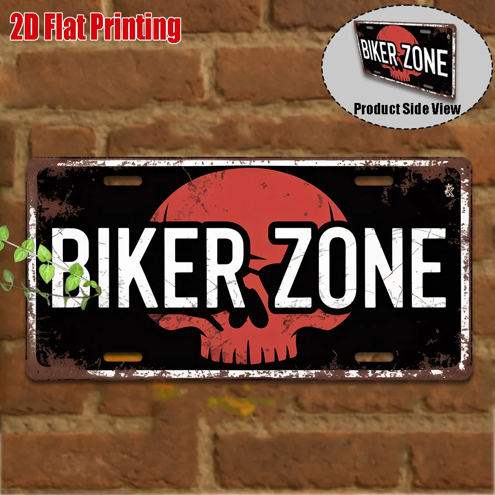 2D Flat, 2D Flat Printing, 1pc, Vintage Metal Sign, Only for decoration, Outdoor Wall Art (29.97cm * 14.99cm), BIKER ZONE Alumin