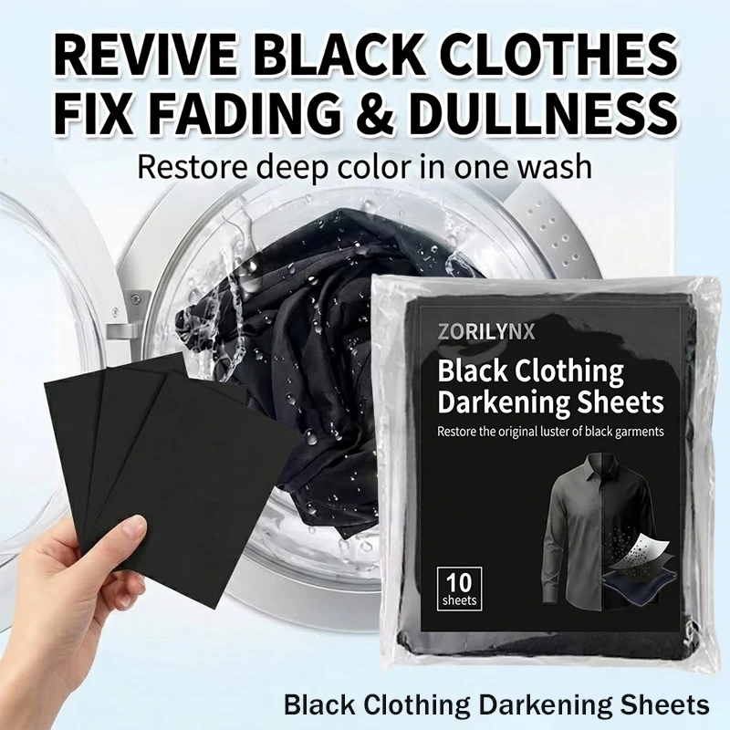 Fabric Darkening Sheets for Black Apparel Color Restoration Treatment for Faded Black Clothing During Wash Cycles - ZORILYNX