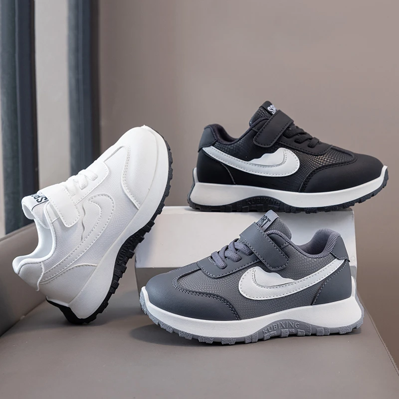 Breathable Sneakers Kids Boys Girls Sports Running Casual Shoe Leather Non-slip Soft Soled Children White Tennis Outdoor Shoes