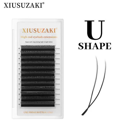 XIUSUZAKI U 모양의 평행 꽃 속눈썹 확장 매트 블랙 더블 팁 2D YY 속눈썹 미리 만들어진 팬 볼륨 가짜 속눈썹