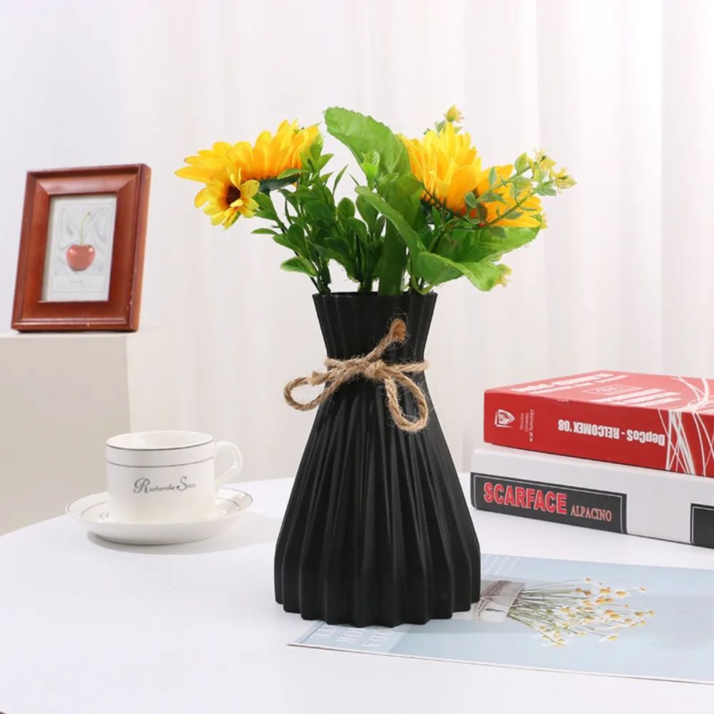 New Anti-Ceramic With Rattan Ceramic Flower Pot Imitation Ceramic Simplicity Flower Vase Plastic Flower Vase