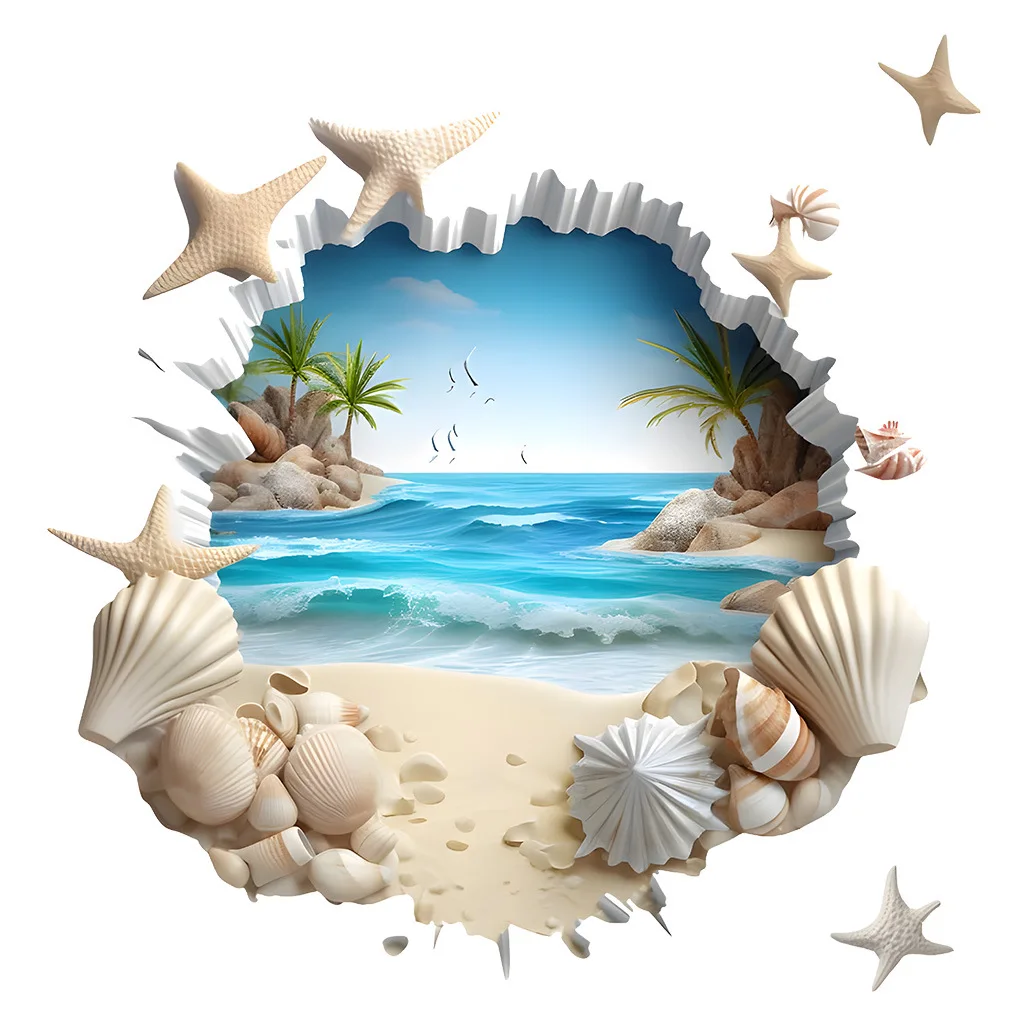 1 Stück Exquisiter Muschel-PVC-Toilettenaufkleber für Strand und Meer, Wasserdichter Selbstklebender Dekorativer Wandaufkleber für Badezimmer – Detail 2