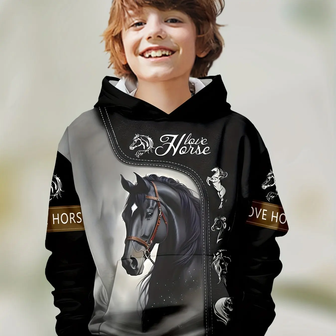 Kinderkleding Jongen Hoodies Lange mouw Populaire paardenprint Kinderen Lente Herfst Kleding Stijlvolle outdoor meisjeskleding Trui Tops