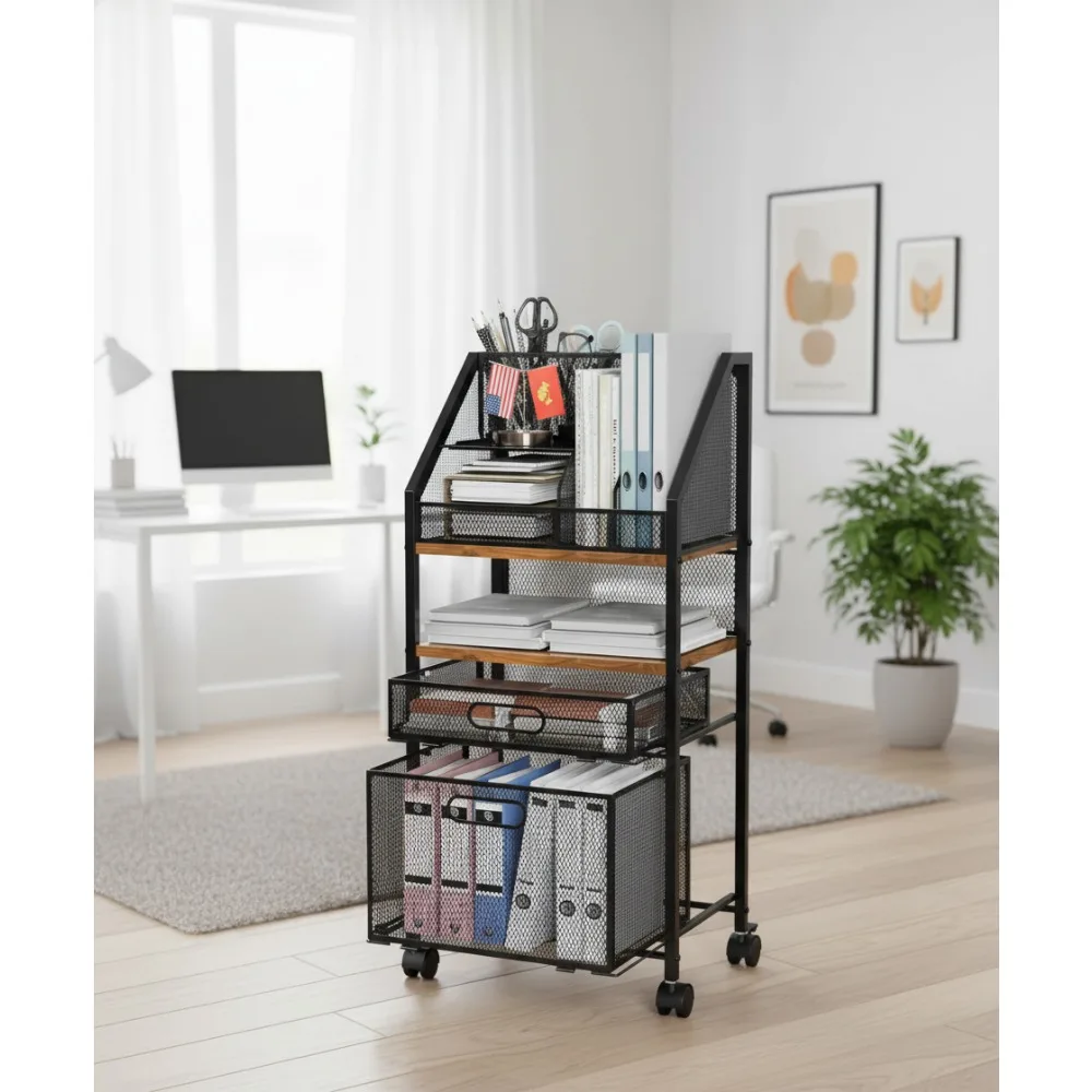 

2-Drawer Rolling File Cart with Lockable Wheels, Metal Storage Organizer for Home Office Classroom (31x15x10 Inch)